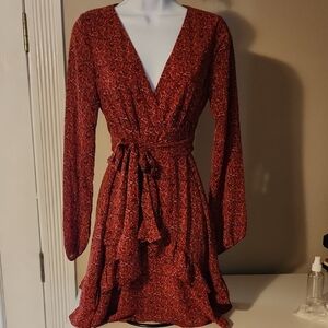 Sugarlips Elegant Red Floral Long Sleeve Dress